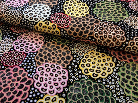 Dancing Flowers Black - Fat Quarter